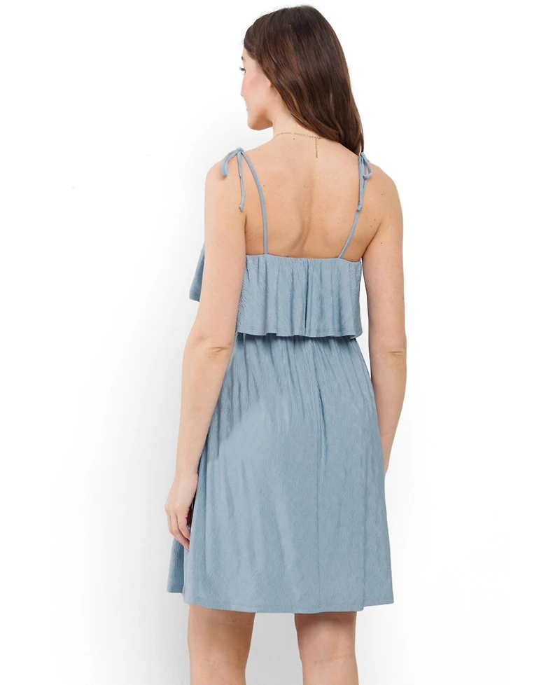Hello Miz Women's Maternity Sleeveless Tie Shoulder Overlay Dress with Pockets