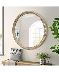 Laoties Modern Round Decorative Wall Mirror with Beaded Frame for Bathroom, Living Room, Entryway