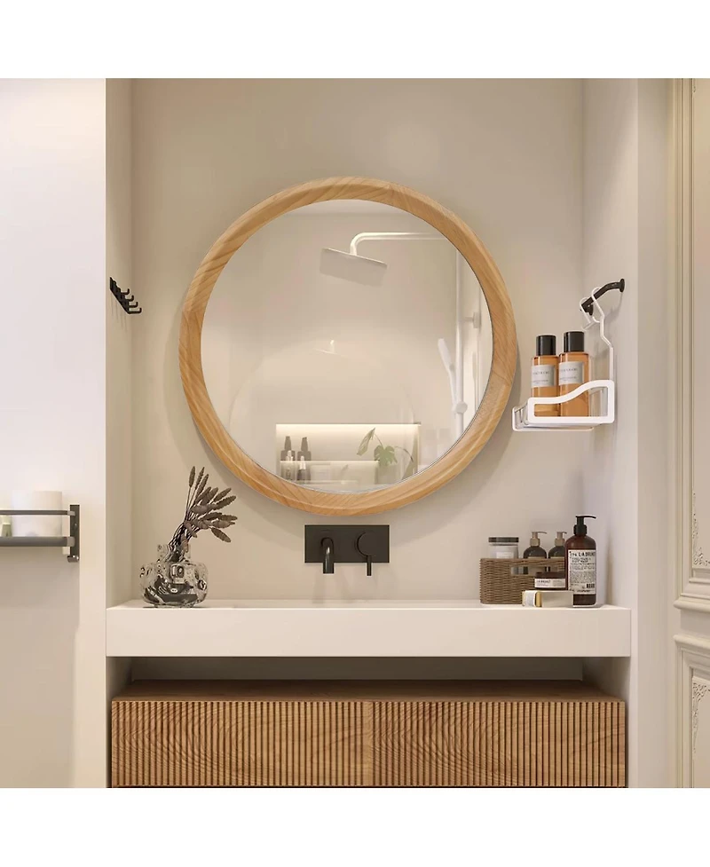 Laoties Round Bathroom Vanity Mirror with Natural Wood Frame for Bedroom, Entryway and Living Room