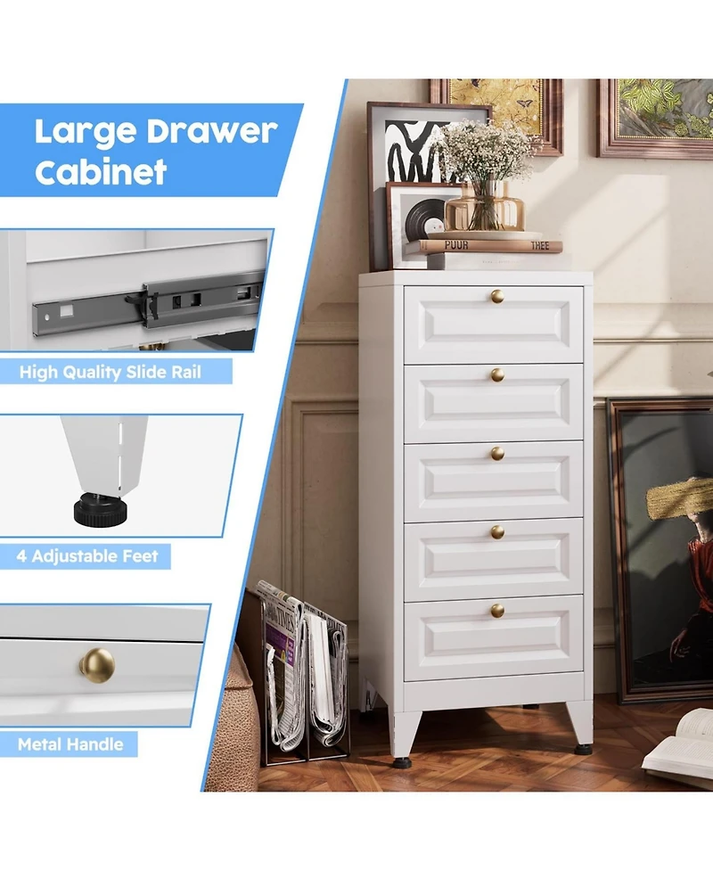 Boyel Living 39" Metal Bathroom Storage Cabinet with 5 Drawers, Freestanding Floor Organizer with Adjustable Feet
