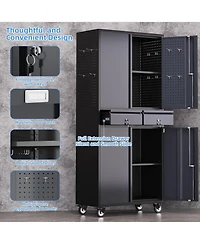 Boyel Living Metal Garage Storage Cabinet with Wheels and Lock, Rolling Tool Organizer with Drawers and Pegboard