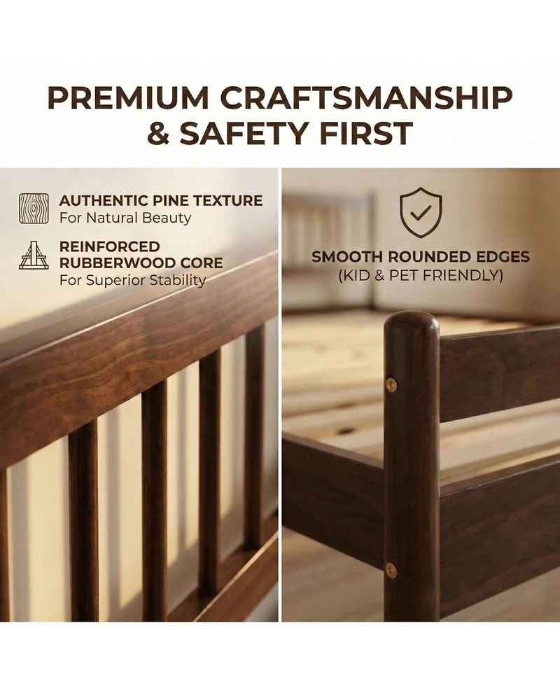 Rainsken Queen Bed Frame, with Headboard and Footboard, Pinewood Strengthened No Box Spring