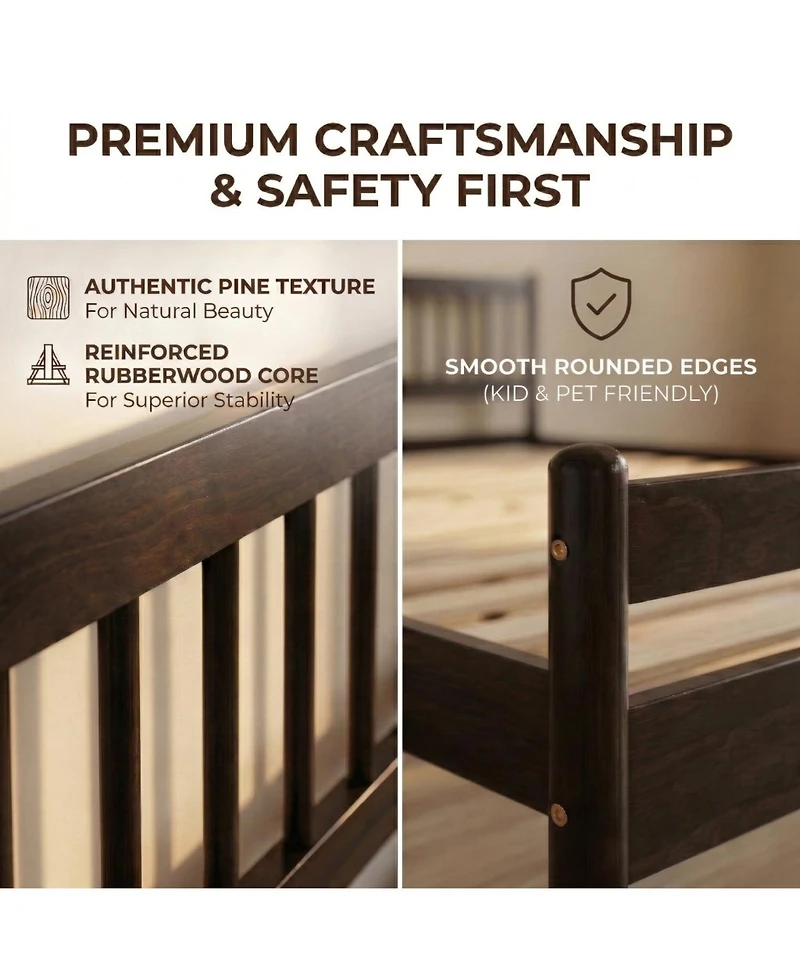 Rainsken Queen Bed Frame, with Headboard and Footboard, Pinewood Strengthened No Box Spring