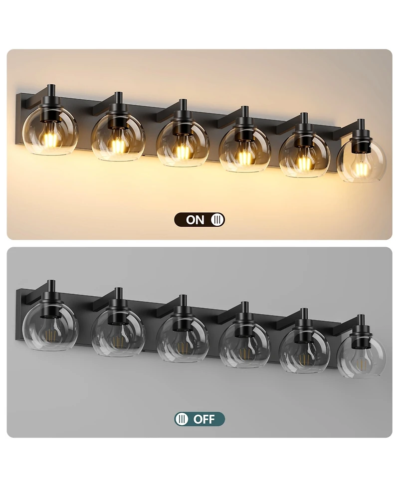 Midola Farmhouse Bathroom Vanity Light Fixtures, 6-Light Over Mirror, Rustic Sconces Wall Lighting with Glass Shade for Living Room, Bedroom, Hallway