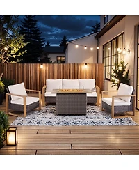 Pocassy 4 Piece Patio Furniture Set 41in Fire Pit Table Outdoor Sets Couch Chairs Propane