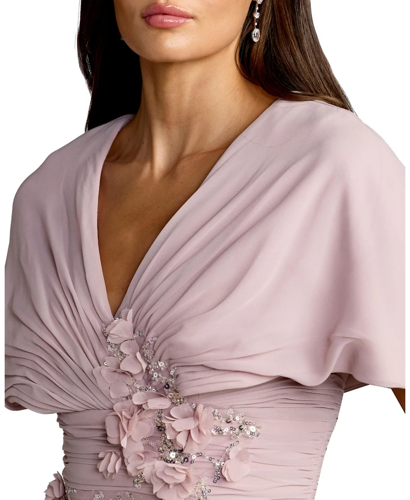 Mac Duggal Women's Chiffon Faux Wrap Beaded Column Gown