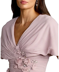 Mac Duggal Women's Chiffon Faux Wrap Beaded Column Gown