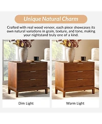Hulala Home William Mid-Century Modern 28"W 3-Drawer Fluted End Table with Charging Station