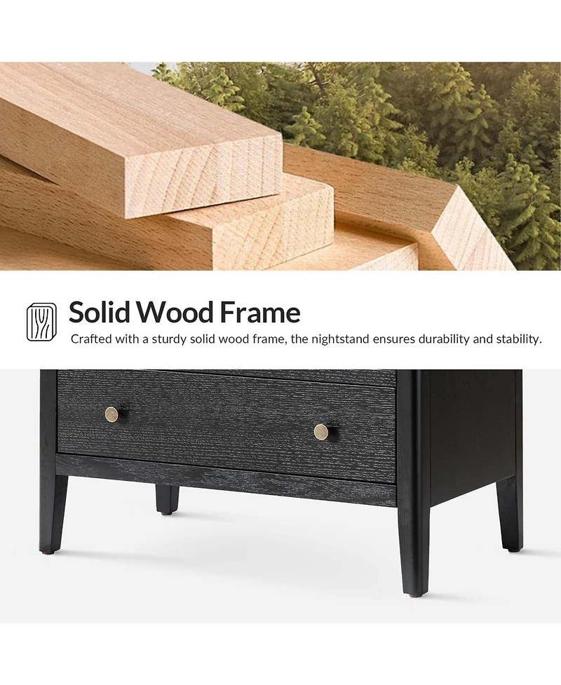 Hulala Home Sanctis Modern 2-Drawer 28"W Solid Wood End Table with Built-in Power Outlet