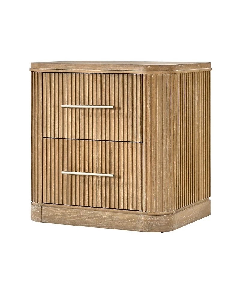 Hulala Home Bertram Modern 26''W 2-Drawer Fluted End Table with Built-in Power Strip