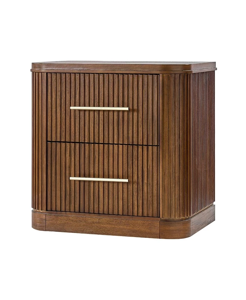 Hulala Home Bertram Modern 26''W 2-Drawer Fluted End Table with Built-in Power Strip