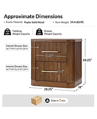 Hulala Home Bertram Modern 26''W 2-Drawer Fluted End Table with Built-in Power Strip