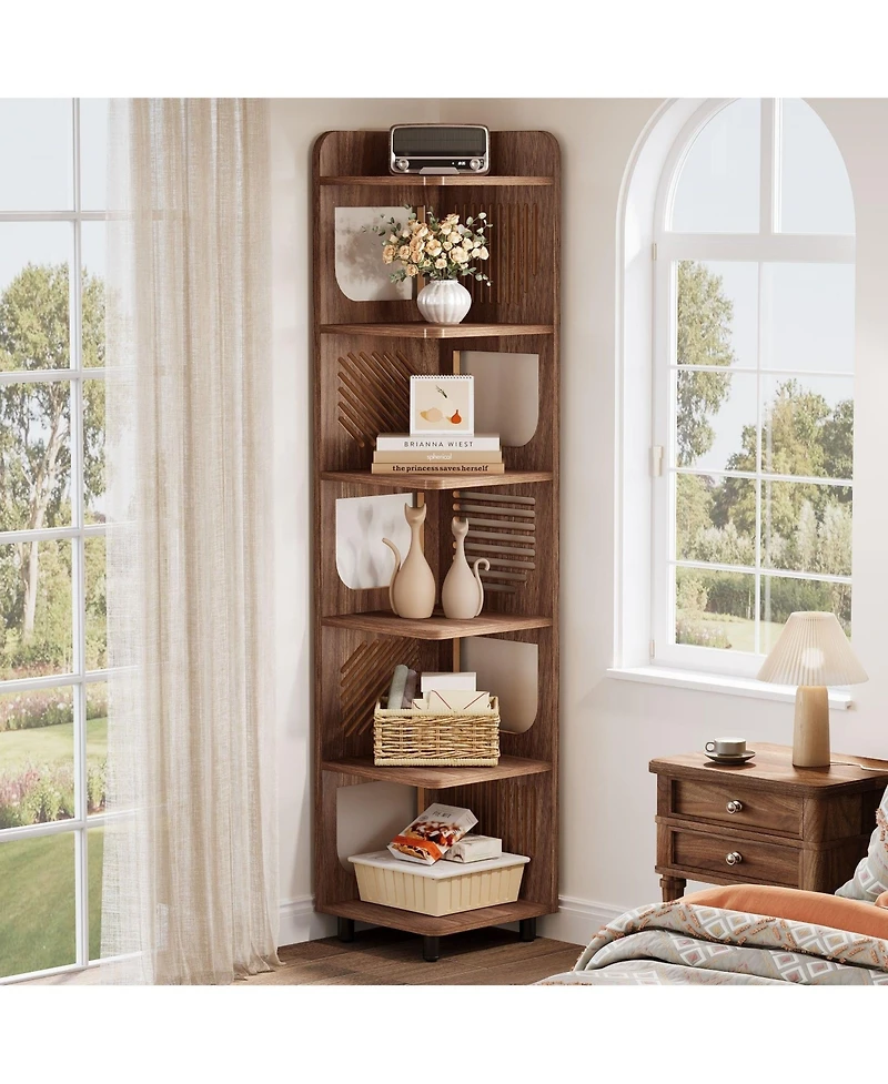 Slickblue 71 Inch Narrow Corner Bookshelf with Display and Storage Rack