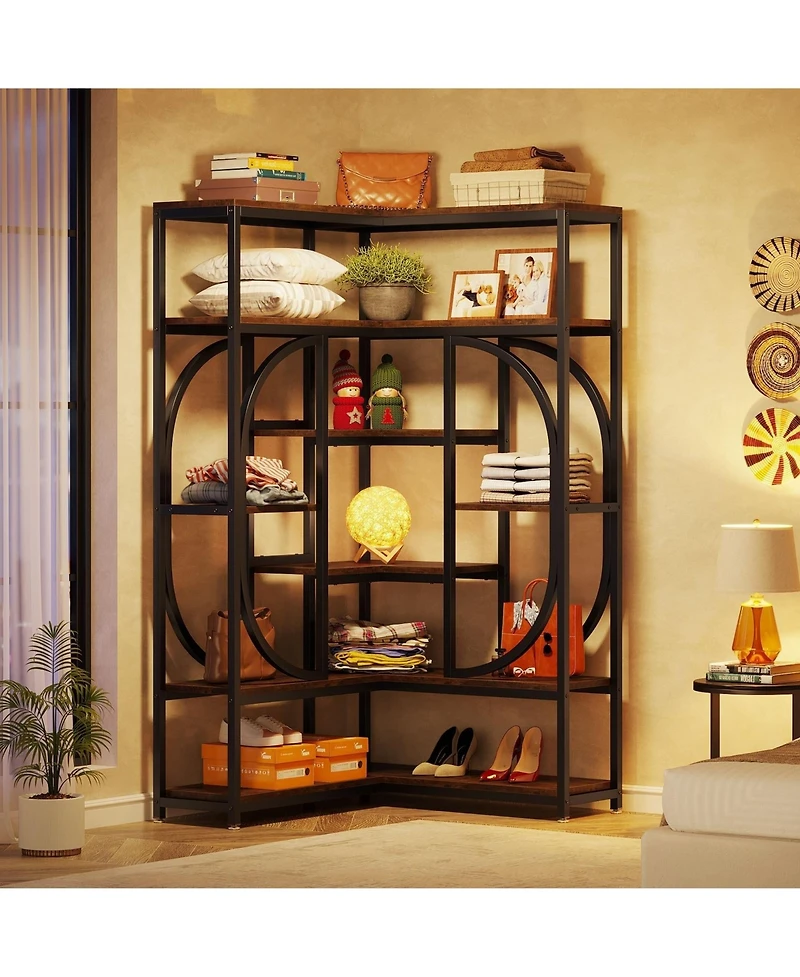 Slickblue L-Shaped Corner Bookcase with 7 Open Shelves
