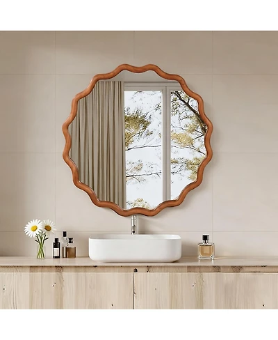 Laoties Round Wavy Wall Mirror, Modern Decorative Accent Mirror for Bedroom, Bathroom and Entryway