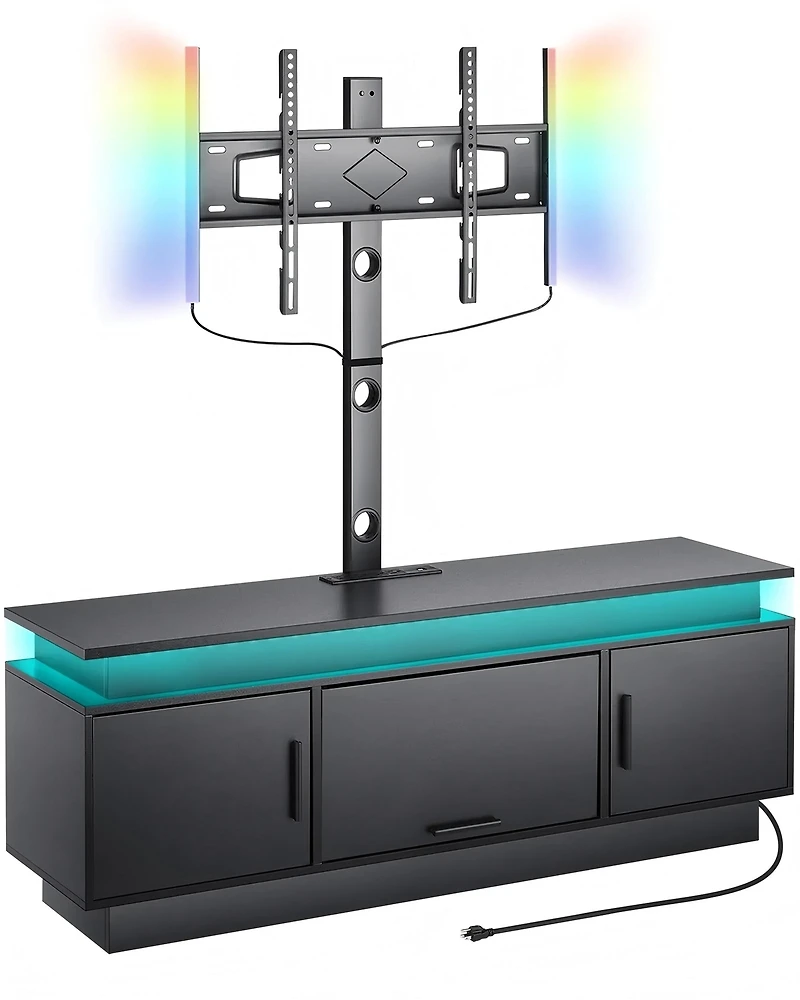 Sugift 60 in Tv Stand with Built-In Mount for 32-75 in TVs, 3-Tier Entertainment Center with Power Outlets and 16-Color LEDs