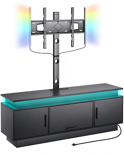 Sugift 60 in Tv Stand with Built-In Mount for 32-75 in TVs, 3-Tier Entertainment Center with Power Outlets and 16-Color LEDs