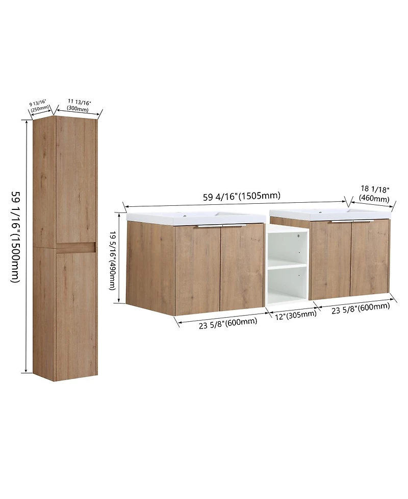 Sillysis Modern Wall Mounted Double Sink Bathroom Vanity Set