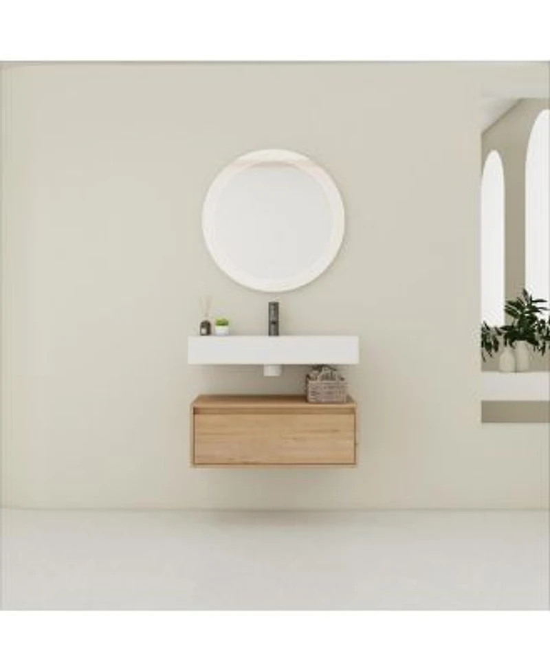 Sillysis 30 Inch Wall Mounted Bathroom Vanity With Resin Sink Soft Close Drawer Ample Storage For Modern Small Spaces