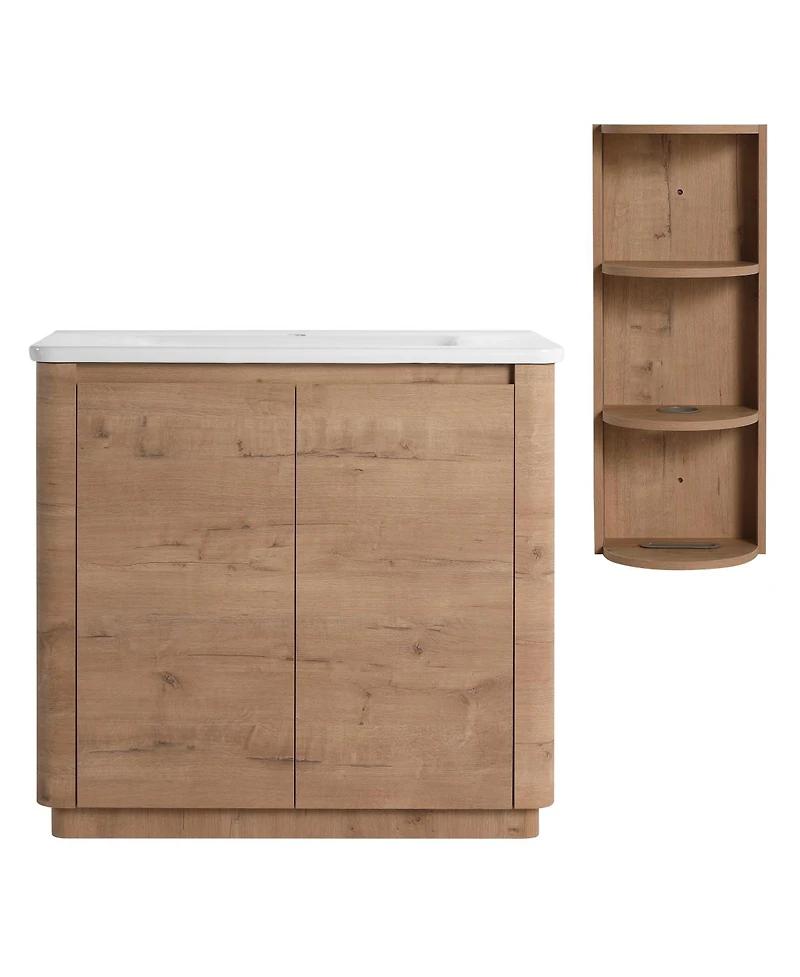 Sillysis Modern Bathroom Vanity Set with Storage Shelf, Freestanding Plywood Cabinet, Ceramic Sink