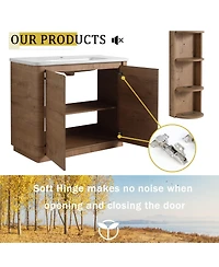 Sillysis Modern Bathroom Vanity Set with Storage Shelf, Freestanding Plywood Cabinet, Ceramic Sink, Soft Close Doors