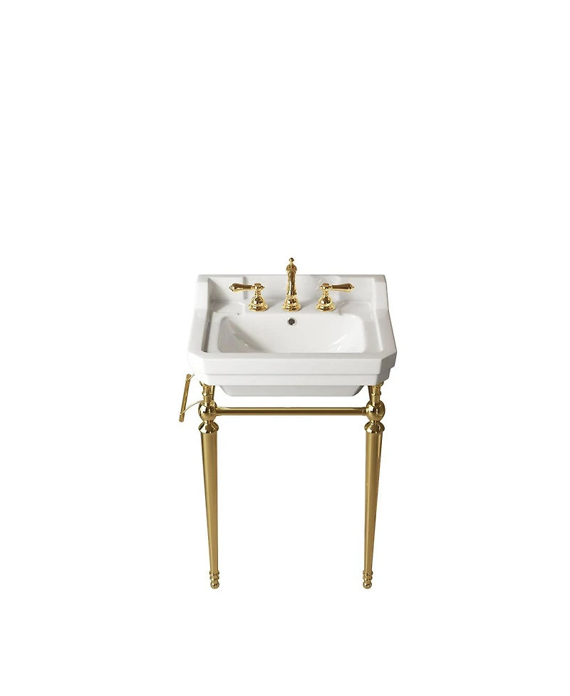 Sillysis Bathroom Console Sink with White Ceramic Vanity, Wall Mounted Basin and Stainless Steel Legs, Towel Bar Included