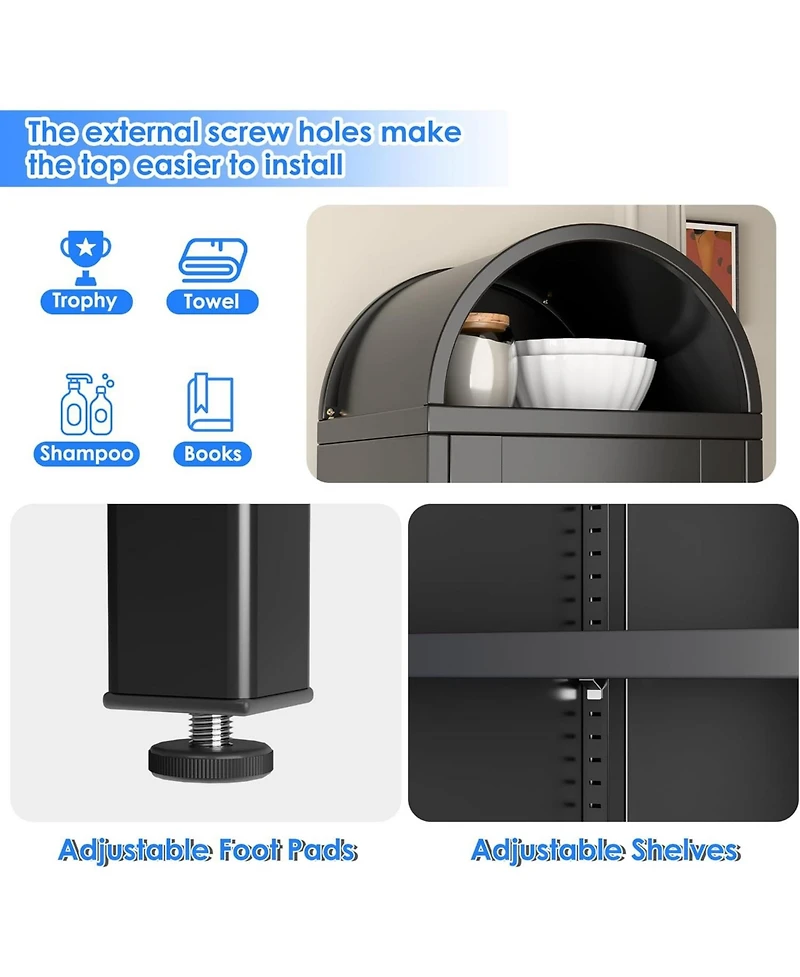 Boyel Living 73'' Metal Arched Bookcase Cabinet, Glass Door Display Shelf with Drawer for Living Room Office