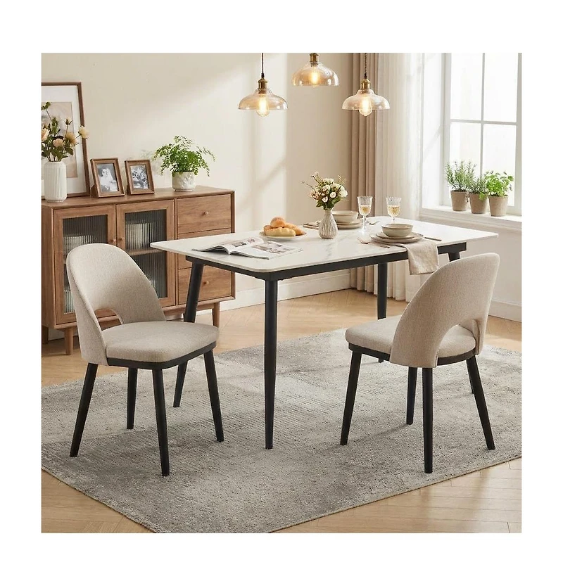 homfan Set of 2 Wooden Dining Chairs, Upholstered Fabric Room Chairs with High Back and Deep Seat, Modern Farmhouse Kitchen
