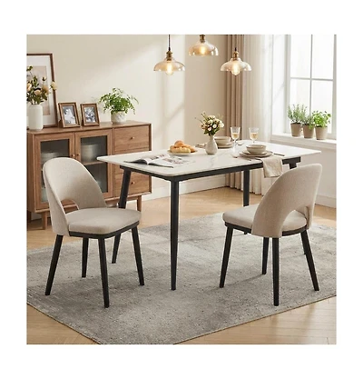 homfan Set of 2 Wooden Dining Chairs, Upholstered Fabric Room Chairs with High Back and Deep Seat, Modern Farmhouse Kitchen