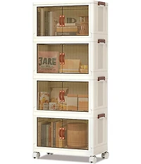 homfan White 4-Tier Stackable Storage Bins - 72QT Foldable Box with Wheels and Double Door for Home Office, Pantry or Living Room