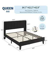 homfan Velvet Bed Frame with Upholstered Headboard, Velvet Platform Bed Frame Wingback with Wood Slats,No-noise, No Box Spring Needed, Easy Assembly