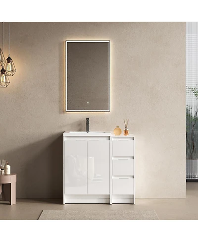 Sillysis 35.4 Inch Freestanding Bathroom Vanity with Resin Sink, Soft Close Doors, Water-Resistant, Storage Cabinet