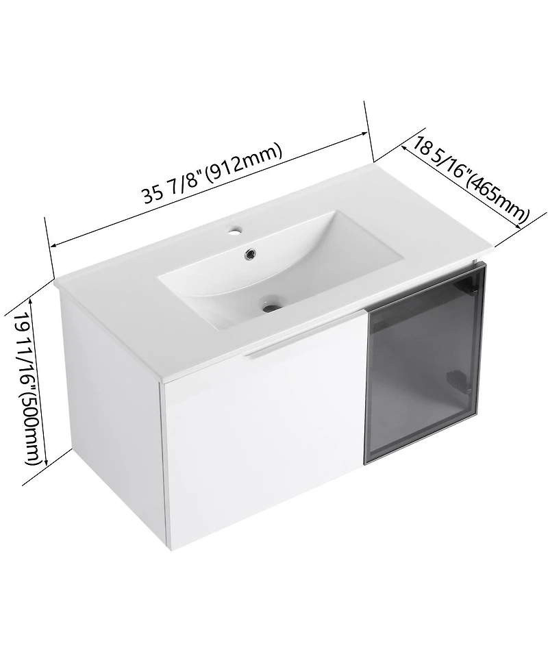 Sillysis Wall Mounted Bathroom Vanity with Ceramic Sink, Modern Floating Plywood Cabinet