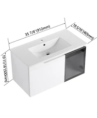 Sillysis Wall Mounted Bathroom Vanity with Ceramic Sink, Modern Floating Plywood Cabinet