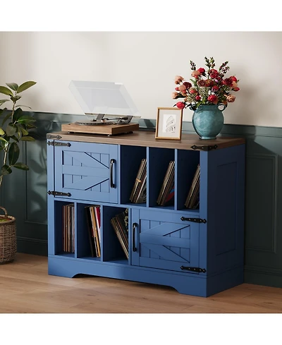 homfan 39-Inch Farmhouse Vinyl Record Player Stand with Barn Doors, Holds Up to 450 Albums