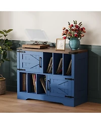 homfan 39-Inch Farmhouse Vinyl Record Player Stand with Barn Doors, Holds Up to 450 Albums