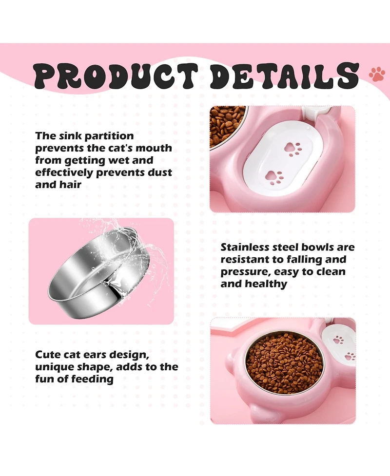 Aronkl Cat Dog Food Water Bowl Set with Silicone Mat Automatic Water Dispenser