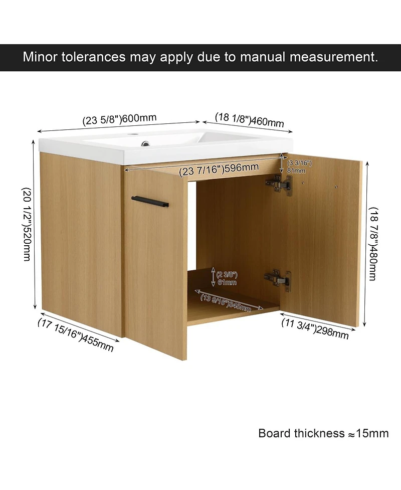 Sillysis 24 Inch Wall Mounted Bathroom Vanity Cabinet with Resin Sink Top, Soft Close Doors, Space Saving Design for Small Bathrooms