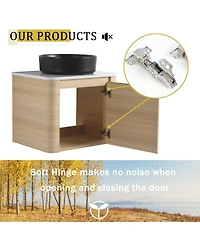Sillysis 23.6 Inch Wall Mounted Modern Bathroom Vanity with Plywood Cabinet, Stone Countertop, Ceramic Vessel Sink for Small Spaces