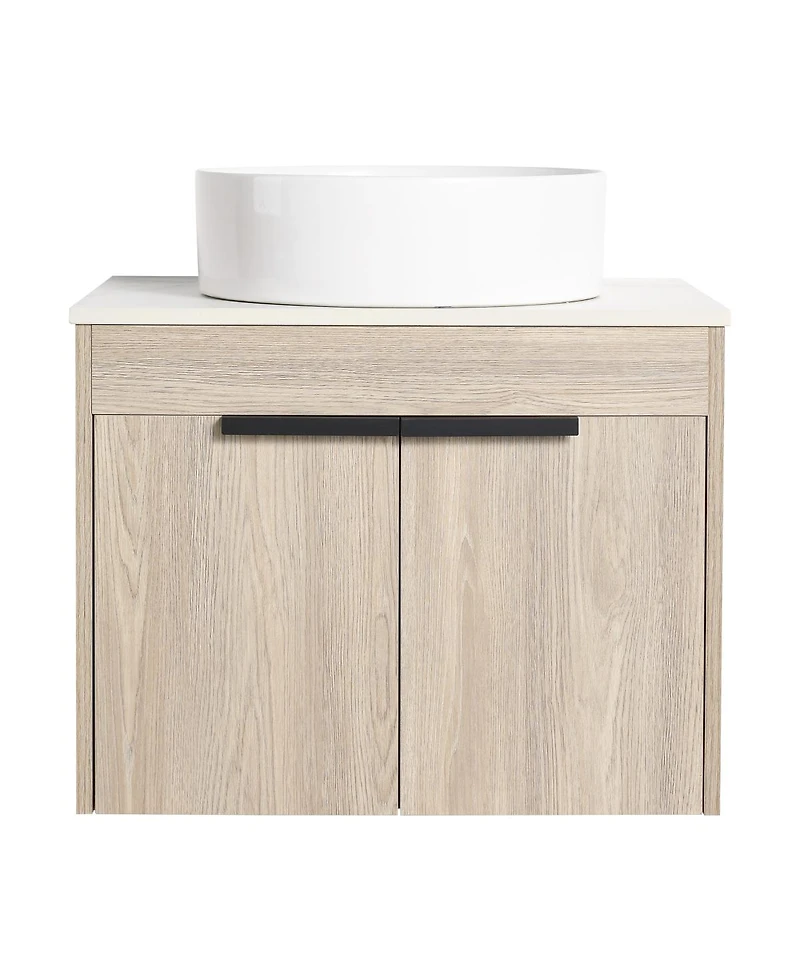 Sillysis 24" Wall Mounted Bathroom Vanity with Ceramic Vessel Sink, White Stone Top, Soft Close Doors
