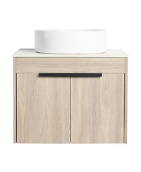 Sillysis 24" Wall Mounted Bathroom Vanity with Ceramic Vessel Sink, White Stone Top, Soft Close Doors