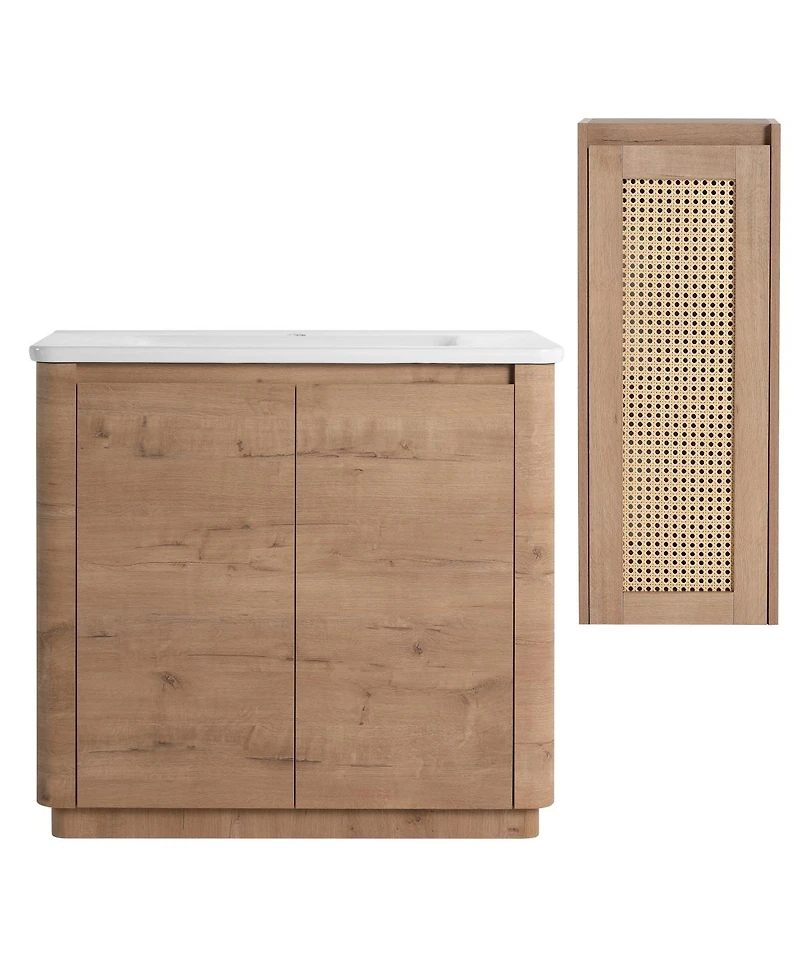 Sillysis Bathroom Vanity Set with Side Cabinet, Freestanding Modern Plywood Storage