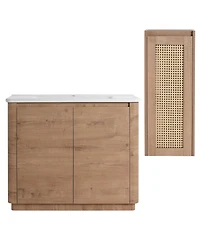 Sillysis Bathroom Vanity Set with Side Cabinet, Freestanding Modern Plywood Storage, Ceramic Sink and Soft Close Doors