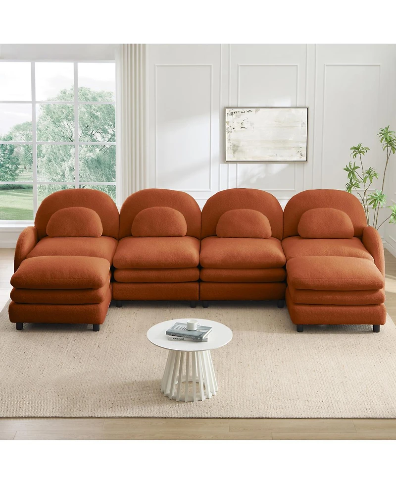 Streamdale Furniture Teddy Fabric 4-Seat Modular Cloud Sofa with 2 Ottomans
