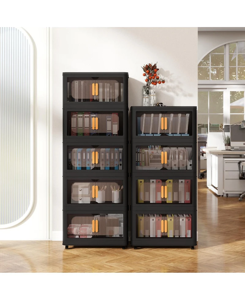 Streamdale Furniture 4-Tier Foldable Storage Cabinet with Magnetic Doors and Wheels