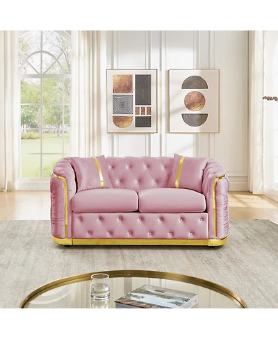 Streamdale Furniture Mid-Century Modern Velvet Chesterfield Loveseat with Gold Accents