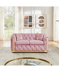 Streamdale Furniture Mid-Century Modern Velvet Chesterfield Loveseat with Gold Accents
