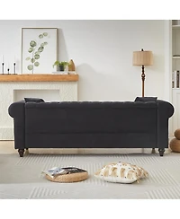 Streamdale Furniture 85.5'' Velvet Chesterfield 3-Seater Sofa with Rolled Arms and 2 Cushions
