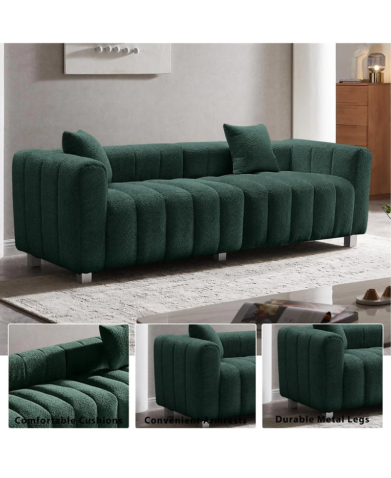 Streamdale Furniture Premium Velvet 3-Seater Sofa with Metal Legs and 2 Pillows