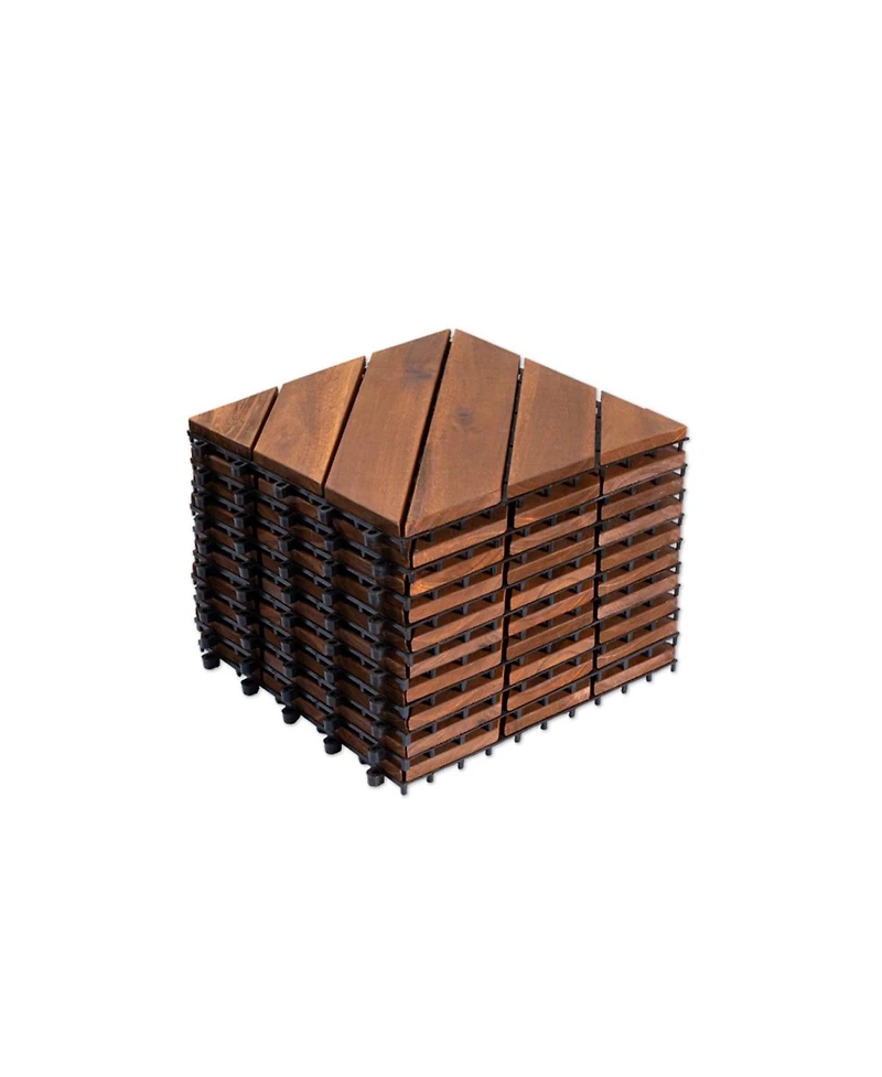 Streamdale Furniture 10 Pieces Interlocking Acacia Wood Deck Tiles for Outdoor Patio